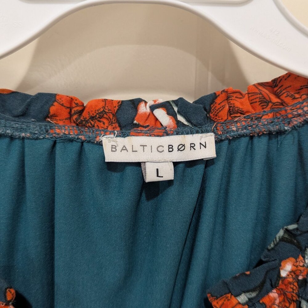 Floral Button-Front Midi Dress in Teal and Burnt Orange - Picture 3 of 3
